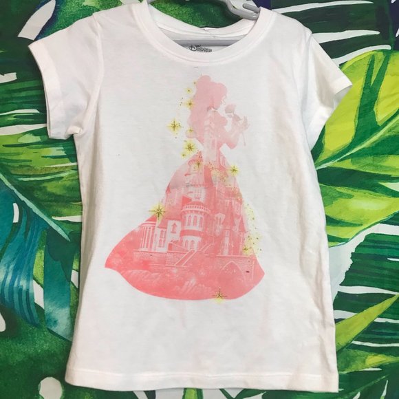 Disney Other - 2/$20  $18 Disney Girls 6X Beauty Beast White Pink Glitter Short Sleeve Tee